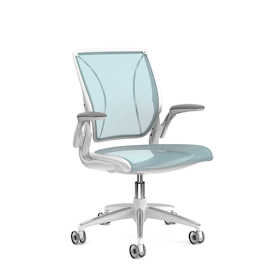 Pinstripe Mesh Blue World Task Chair, Adjustable Arms, White Frame